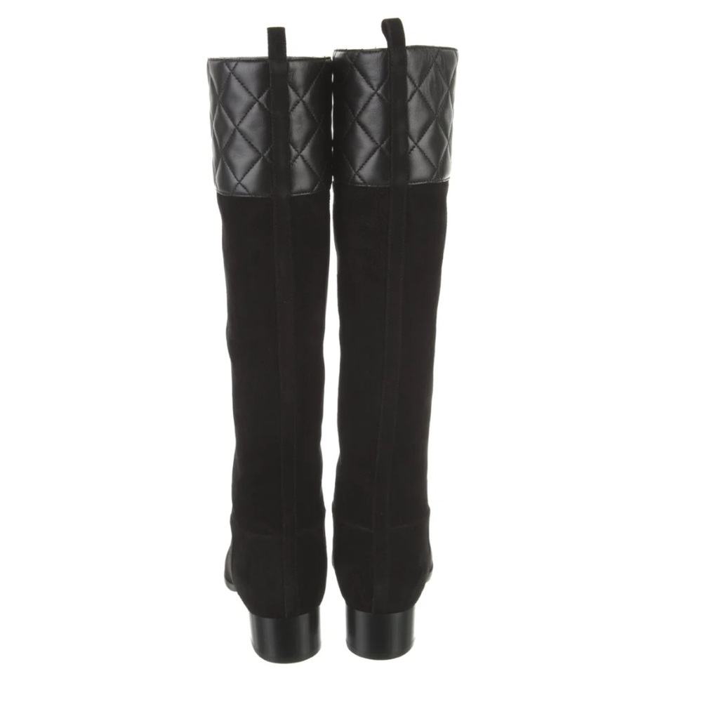 CC black suede & quilted leather knee-high cap toe ridding boots SZ 41 EU 9 US - Picture 4 of 16
